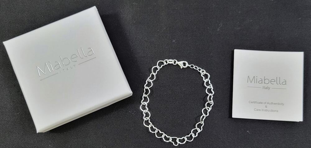 *C2) Miabella Italy 925 Sterling Silver Rolo Heart Link 6.5" Chain Bracelet